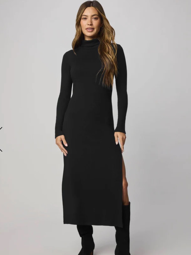 Splendid Black Turtleneck Long-Sleeve Midi Dress